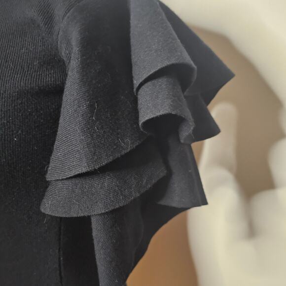 Favlux Black Knit Sweater Sheath Mini Dress with Large Ruffled Sleeves Size L - Picture 3 of 5